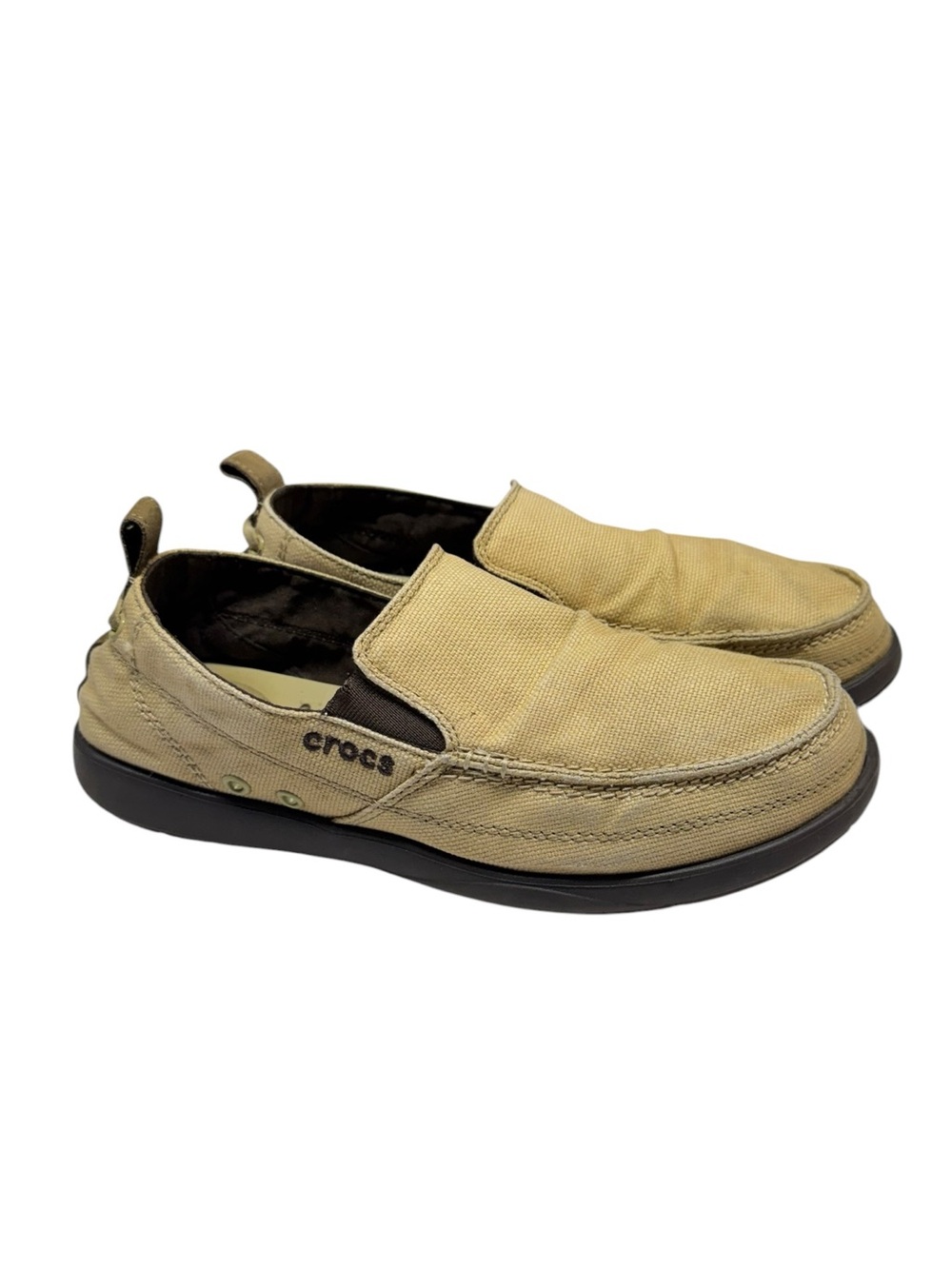 Crocs Mens Canvas Loafers Slip On Shoes Comfort Lightweight Tan Size 9